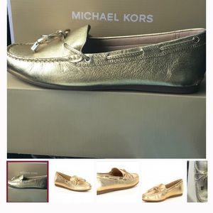 Michael Kors gold metallic Sutton moccasins